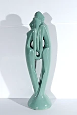Vintage Royal Haeger Man & Woman Rendezvous Art Deco Statuette Celadon 20" Tall