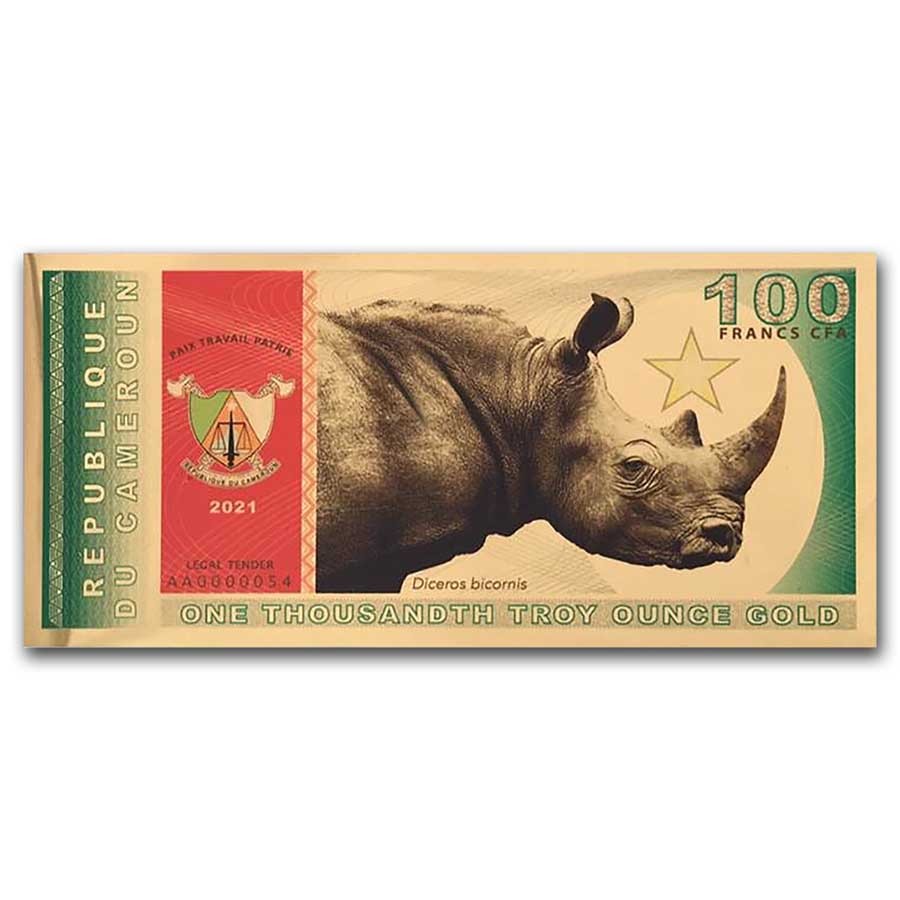 2021 Republic of Cameroon 1/1000 oz Gold Black Rhino Foil Note | eBay