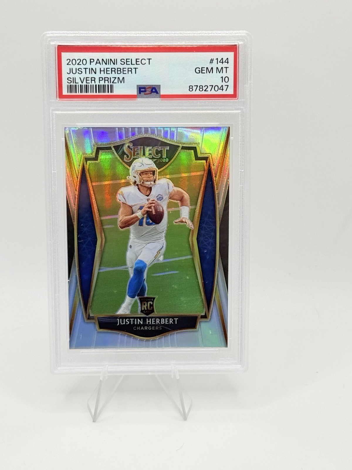 JUSTIN HERBERT PSA 10 2020 PANINI SELECT #144 ROOKIE SILVER PRIZM RC