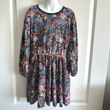 Girls Sz 7 Tea Dress Floral Long Sleeves 100% Cotton Tea Coral Rust Gold Pockets