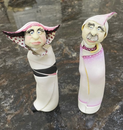 Early 1983 Signed Debbie Fecher-Gramstad "Insane Asylum" Pottery S&P Shakers