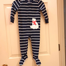 Carter's Unisex 18-24M Footed Zip Sleeper Fleece Navy/White Stripe Polar Bear