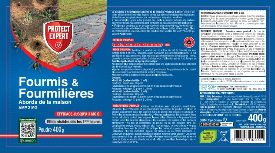 Élimination durable des fourmis Protect Expert traitement choc 400g extérieur