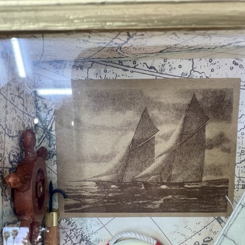 Vintage Sail Boat Sailing Marine Diorama In Wood Case Circa 1980 Hanging 11x14” - Picture 4 of 11