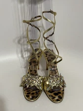 Vtg Roberto Cavalli Gold Lace Up Sandal Heels 39