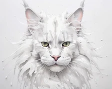 Expressive Animal Art White Maine Coon Canvas Wall Decor Picture