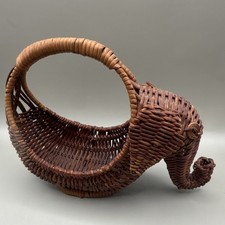 Small Wicker Elephant Shaped Storage Basket with Handle Brown Handmade