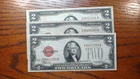 THREE 1928 Two Dollar RED SEAL U.S. NOTES AVERAGE CIRCULATED $2 BILLS!