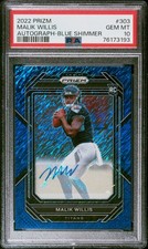 2022 Panini Prizm #303 Malik Willis Blue Shimmer Rookie Card RC Auto /25 PSA 10
