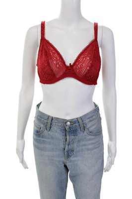 Lise Charmel Womens Laced Rhinestone Detail Lace Cup Underwire Bra Red Size 34D