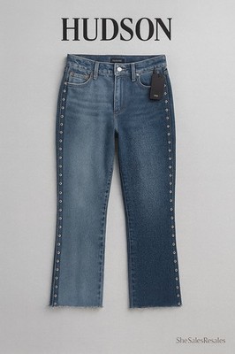 HUDSON Holly High Rise Straight Crop Jeans | Size 25 | Grommet Detail | Frayed H