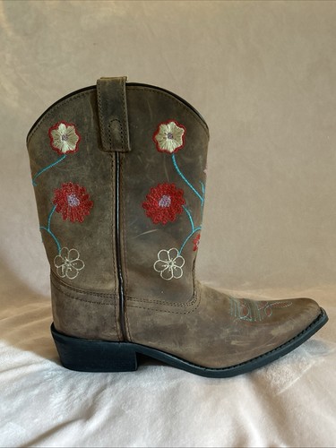 Floral Smoky Mountain Boots Kids Girls Embroidered Size 2.5 R Brown Leather - Picture 8 of 12