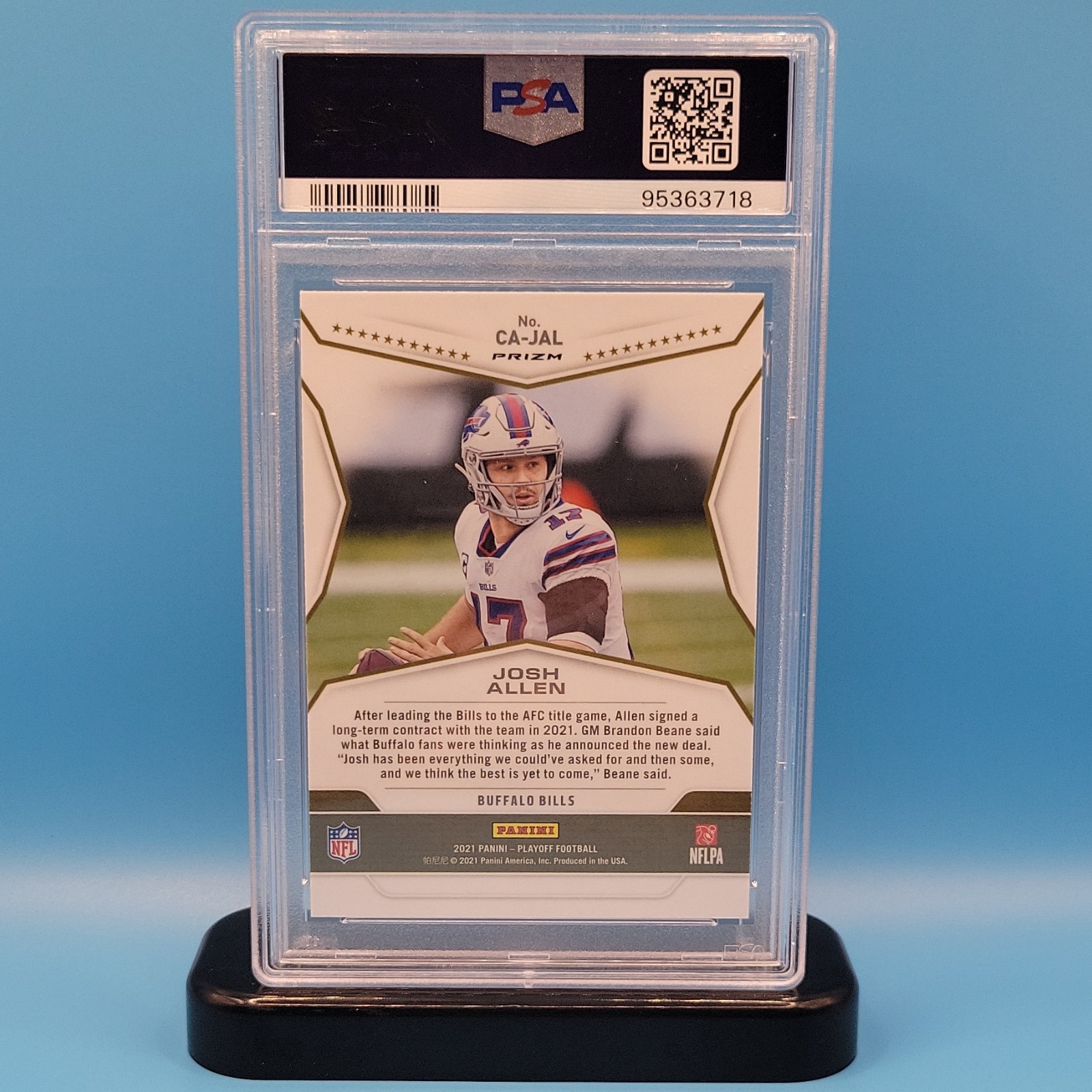 Panini 2021 Playoff Josh Allen Bills Call to Arms #CA-JAL Red Prizm PSA 10 view 2