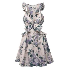 Zimmermann Cassia Ruffle Mini Dress Hydrangea Floral Linen Size 1 (US 4)