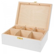 White Wooden Tea Box for 6 slots - Solid Wood Box kitchen storage with metal zip