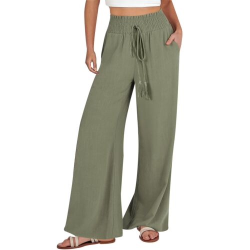 Women's Casual Cotton Linen Pants Wide Leg Trousers Sweatpants Top With Pockets - Picture 22 of 29