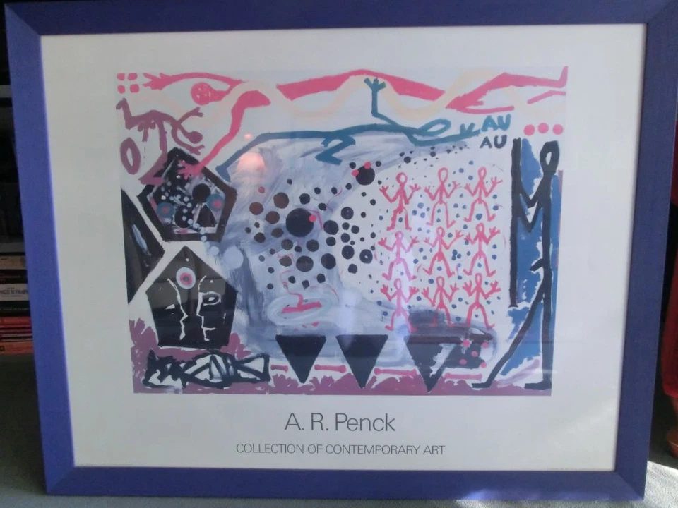 A.R.Penck Kunstdruck mit blauem Holzrahmen