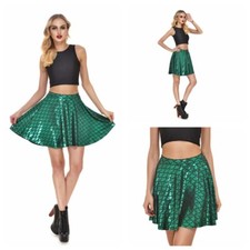 Lady Short Pleated Skirts Glitter Metallic Mermaid Scale Stretchy Sexy Club Wear