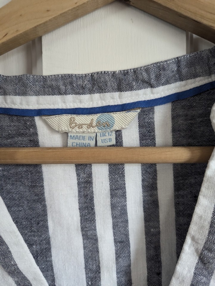 Boden Grey White Stripe Linen Tunic Top Blouse Size 12 eBay