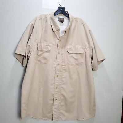 C.E Schmidt Shirt Mens XL Short Sleeve Button Up Brown Polyester Work wear Cloth