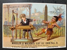 Wheeler & Wilson Sewing Machine No. 8 Trade Card Gadget/Native American Boy