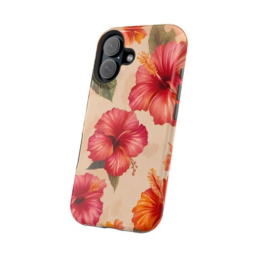 Funda Magnética Resistente para iPhone 16, Rosa y Naranja Estampado Flores Hibisco - Imagen 9 de 16