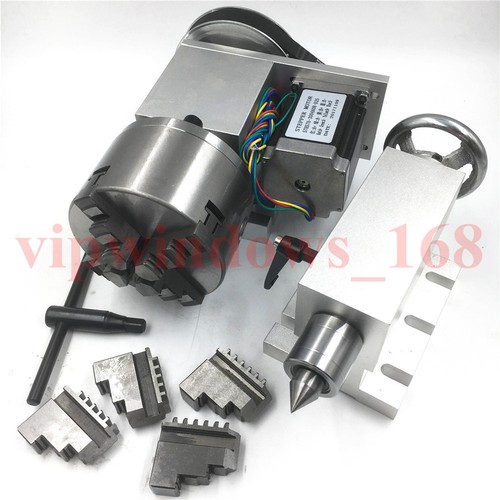 CNC Rotary Axis Tailstock Rotational A 4th Axis 100mm 4-jaw Lathe Chuck Router - Picture 3 of 12