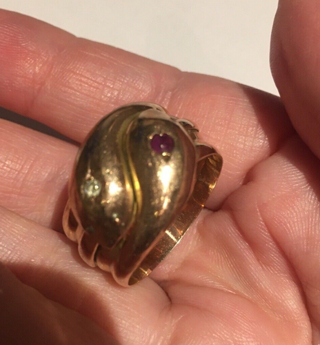Antique Snake Ring, Gold Snake Ring, 9 Ct Diamond and Ruby Rare Ring - Picture 2 of 10