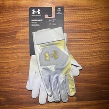 Under Armour Baseball Batting Gloves Mens Size Small Clean Up 21 Grey Gold NEW