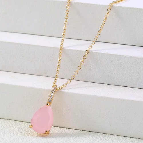 Rose Quartz Crystal Necklace-Gold Filled Waterdrop Quartz Crystal Necklace - Picture 2 of 8