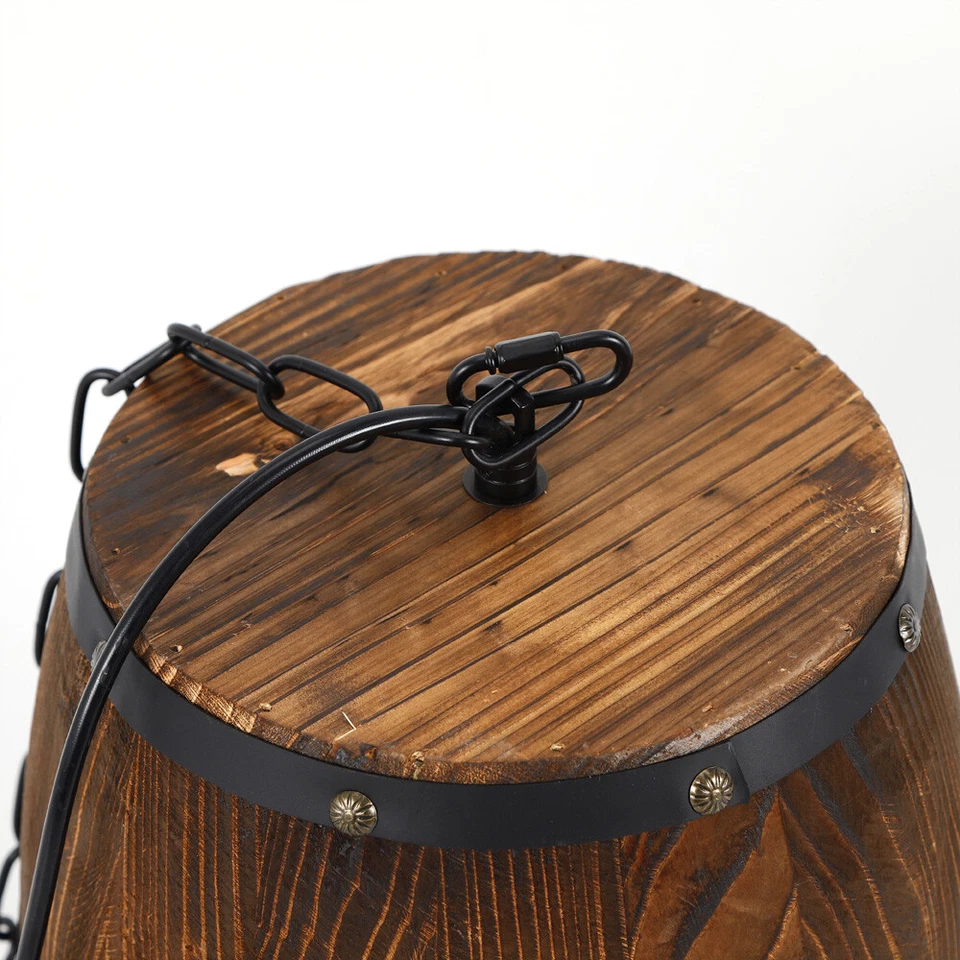 Lámpara colgante de barril de madera de vino lámpara de techo barra café luz Foto 2 de 4