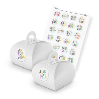 itenga SET Glückwünsche Kids M77 24x Geschenkbox Karton mit Griff weiß u Sticker