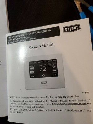 Bryant Evolution Connex Non Wi-Fi Enabled Control SYSTXBBECN01-A
