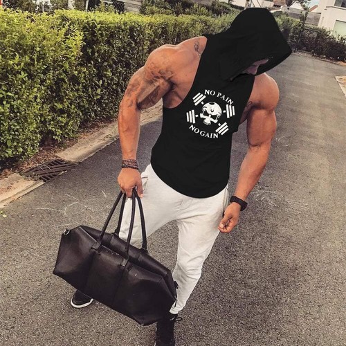 Mens Skull Print Sleeveless Fitness Vest Bodybuilding Workout Tank Tops - Picture 9 of 37