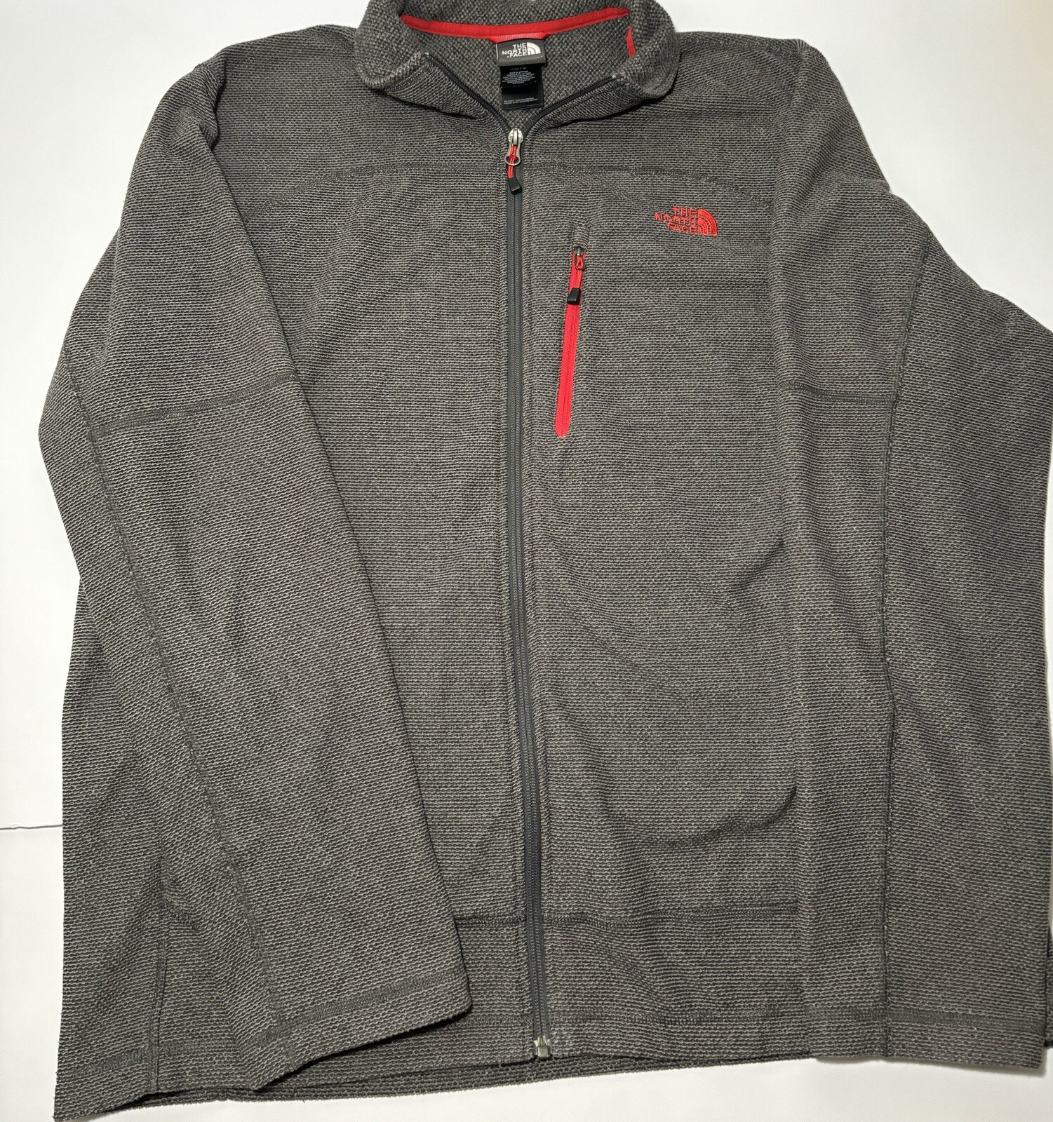 North Face Men's XL Gray Red Texture Cap Rock Fleece Full Zip Jacket