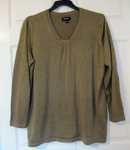 GOLD V Neck Sweater Plus Size 1X 18W 20W Avenue METALLIC Fine Gauge Knit Casual - Picture 3 of 5