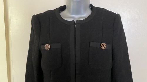 Pink Soda Boutique Black Boiled Wool Short Jacket With Patch Pockets Size Small - Picture 8 of 12