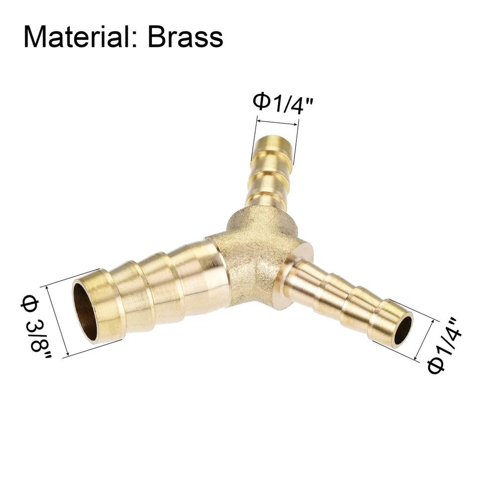 Reducing Barb Hose Fitting Y Shape Pipe Connector Brass 3/8" x 1/4" x 1/4" - Image 3 of 4