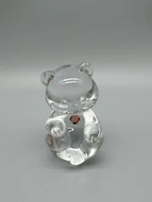 Fenton Glass Teddy Bear Figurine April Birthstone Diamond Heart Glows Vintage 