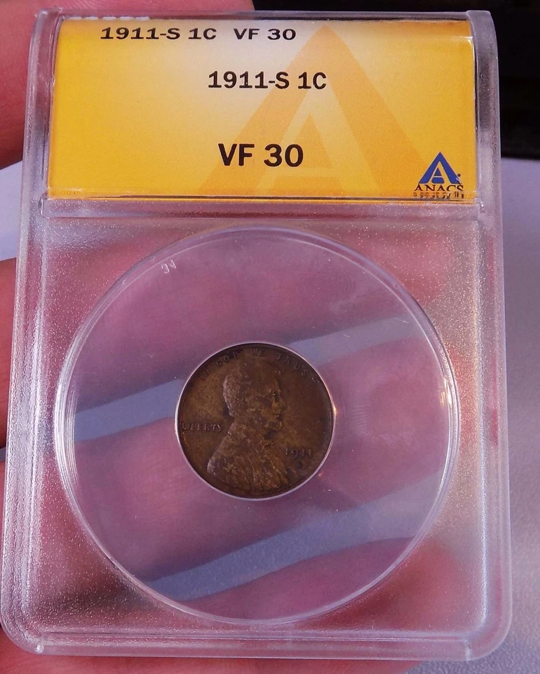 Wheat Cent 1911 S ANACS VF 30 Under grade Rare Date Beauty! - Image 3 of 4