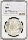 :1882-CC S1$ SILVER MORGAN DOLLAR CHOICE NGC MS 63 BLAST WHITE HIGHEST GRADES