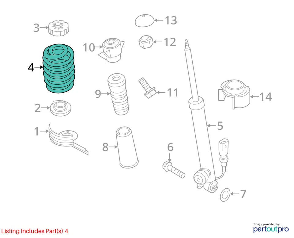 2009-2016 Audi A4 Quattro Passenger Rear Coil Spring - Oem PRW3U - Image 2 of 3