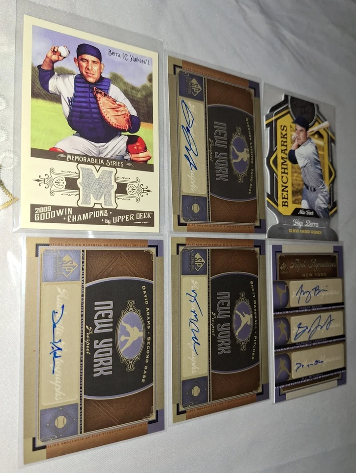 Yankees 5 Autos Adams Marshall Lassiter Bleich  Mitchell Yogi Gu MLB 6 Ct. Lot - Image 3 of 4