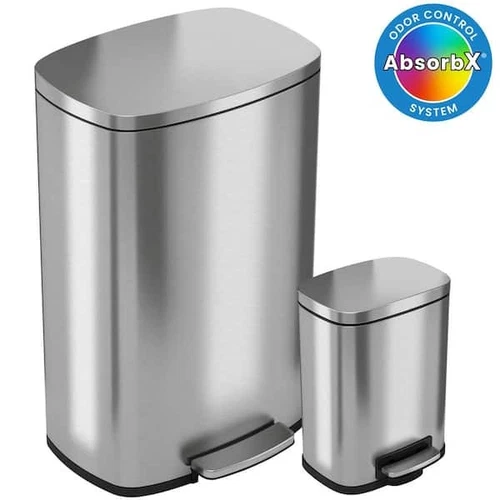 13 Gal. and 1.32 Gallon SoftStep Stainless Steel Step Trash Can Combo Set