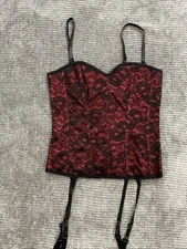 Seven TIL Midnight Red Black Lace Corset Top With Garters Size Large Whimsygoth