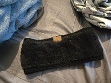 Black Fleece Stretch Headband with Logo Accent Solid Rectangle Classic