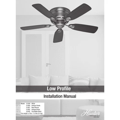 Hunter 51060 Low Profile IV Ceiling Fan 42 inches Antique Pewter - Picture 9 of 9