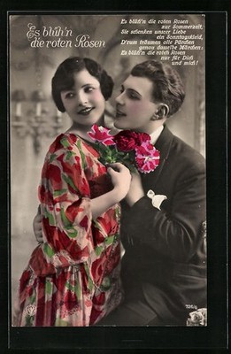 Photo Postcard NPG No. 726/6: the red roses bloom, lovers in familiar pos 
