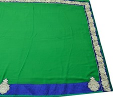 Sushila Vintage Green Saree 100 Pure Georgette Silk Patch Work Sari Craft Fabric