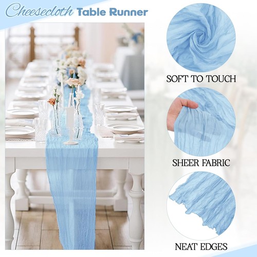 12 Pack Light Blue Table Runner Boho Cheesecloth Table Runner Translucent - Picture 3 of 7